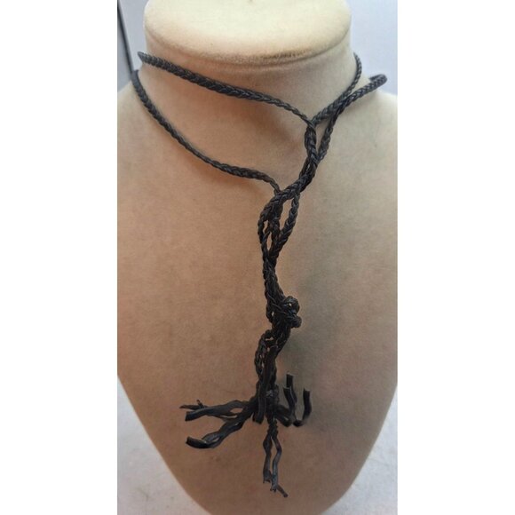 Handmade Black Braided Cord Necklace With Glass Pendant & Gold Accent Knot Detai - Picture 3 of 4